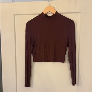 Women's Long Sleeve Mock Neck Crop Top - Brown
